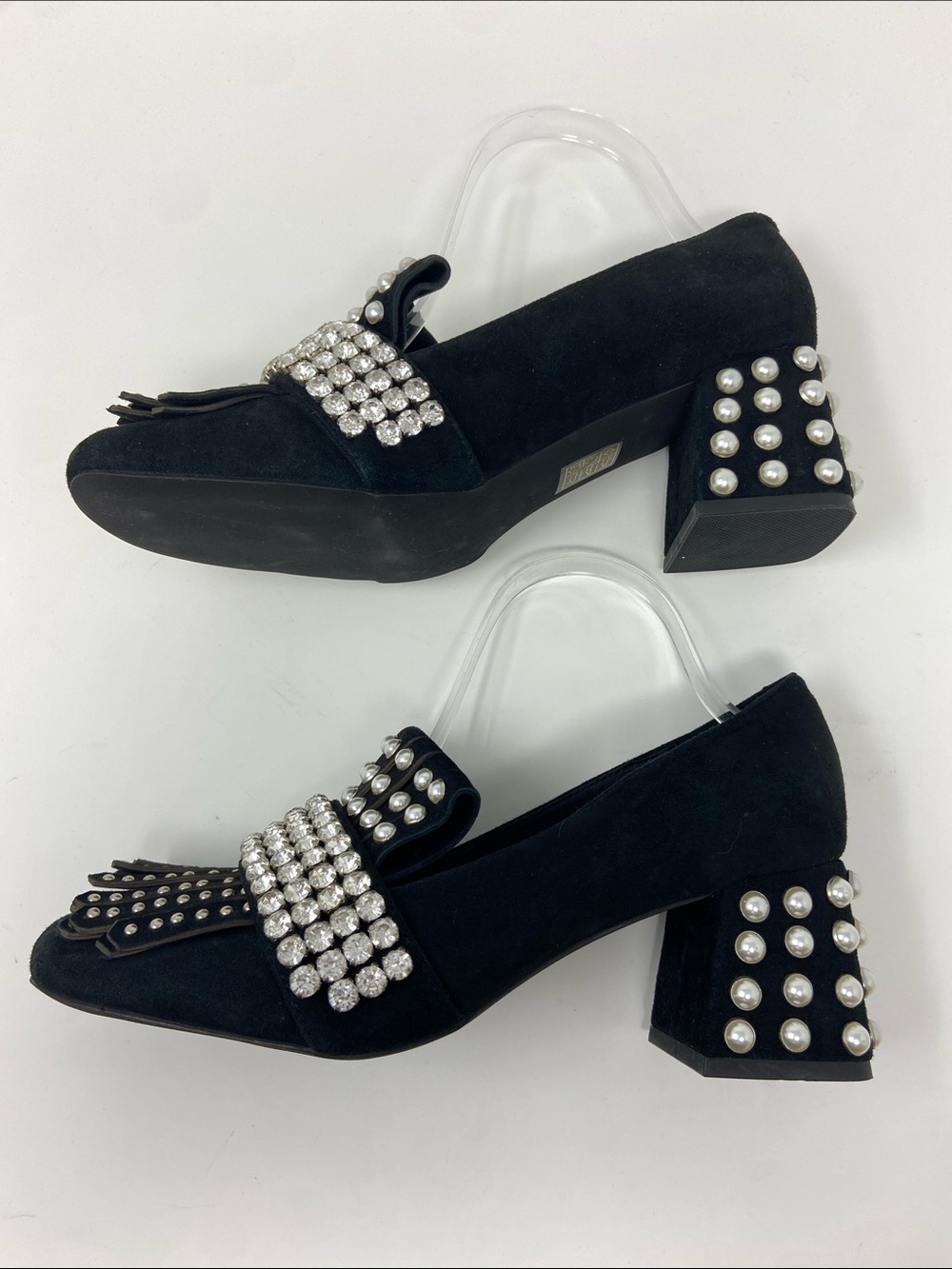 Jeffrey Campbell Black Embellished Pearl & Studded Block Heel Loafer size 10 - Picture 6 of 10